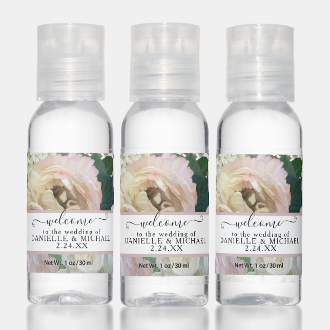 Dusty Pink Yellow Rose Peony Leaf Foliage Wedding Hand Sanitizer (Set)