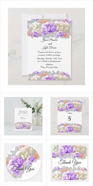 Dusty Plum and Apricot Floral Stationary