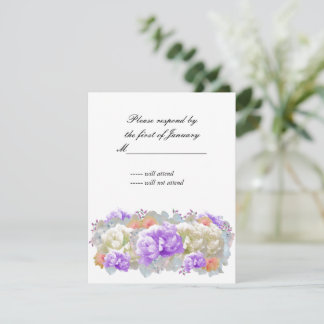 Dusty Plum and Apricot Peonies Reply Card