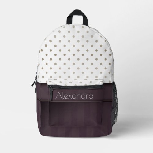 Dusty Plum and Tawny Polka Dot Design with Name Printed Backpack