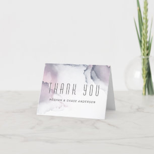 Dusty Plum Blush Pewter Fluid Alcohol Ink Letterpress Thank You Card