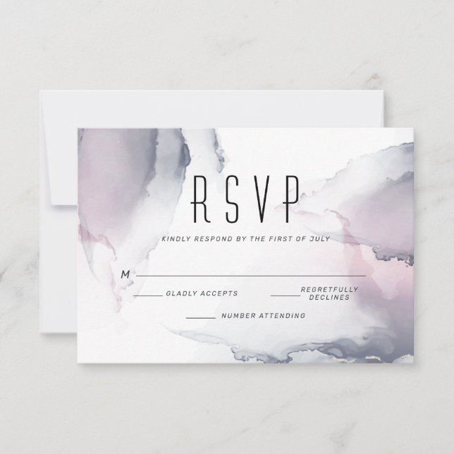 Dusty Plum Blush Pewter Fluid Alcohol Ink  RSVP Card (Front)