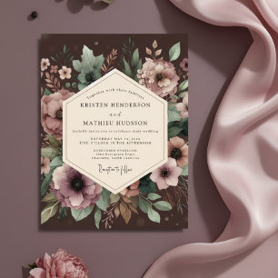 Dusty Plum Botanical Romance Wedding Invitation