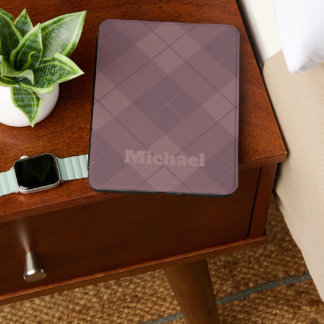 Dusty Plum Burgundy Plaid with Bold Name Kindle Cover