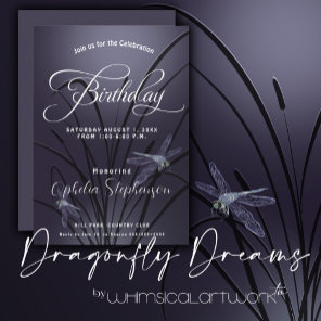 Dusty Plum  Dragonfly Birthday Invitation