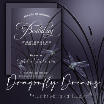 Dusty Plum  Dragonfly Birthday Invitation by JustCards at Zazzle