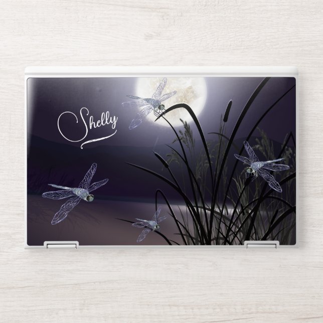 Dusty Plum Full Moon Dragonflies HP Laptop Skin (Front)