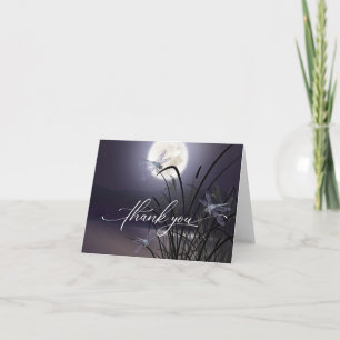 Dusty Plum Full Moon Dragonfly Pond Letterpress Thank You Card