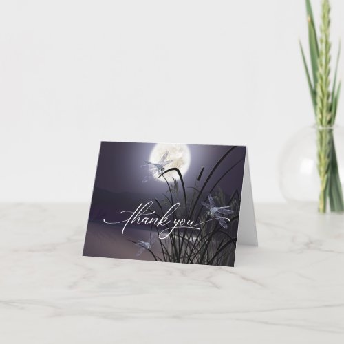 Dusty Plum Full Moon Dragonfly Pond Thank You Card