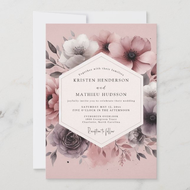 Dusty Plum Hazy Bloom Wedding Invitation (Front)