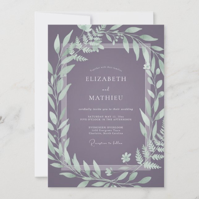 Dusty Plum Leafy Wedding Invitation (Front)
