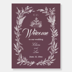 Dusty Plum Line Art Botanical Wedding Welcome Foam Board