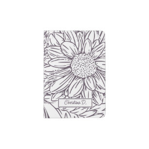 Dusty Plum on White Chrysanthemums with Name Passport Holder