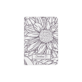 Dusty Plum on White Chrysanthemums with Name Passport Holder