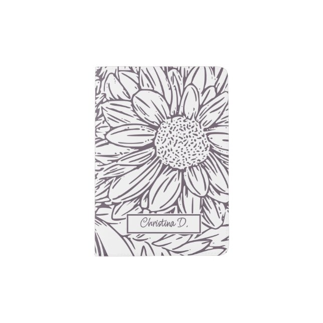 Dusty Plum on White Chrysanthemums with Name Passport Holder (Front)
