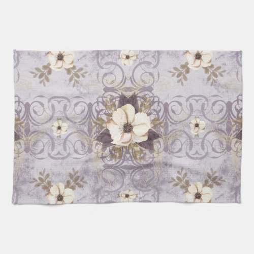 Dusty Plum Purple Floral Kitchen Towel