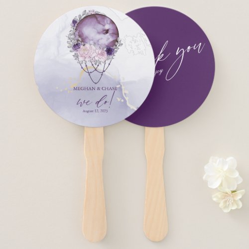 Dusty Plum Purple Full Moon Watercolor Celestial Hand Fan