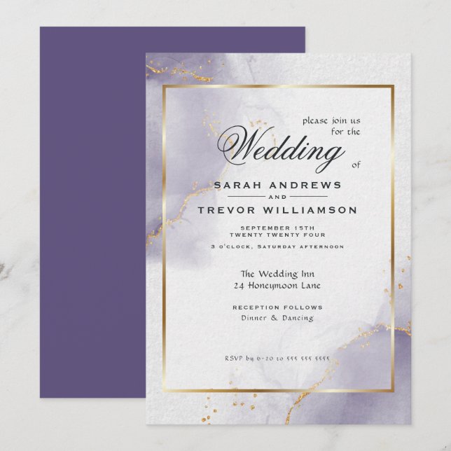 Dusty Plum Purple Gold Invitation (Front/Back)
