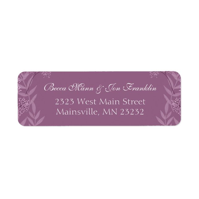 Dusty Plum Purple Wedding  Botanical Label (Front)