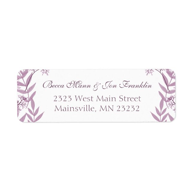 Dusty Plum Purple Wedding  Botanical Label (Front)