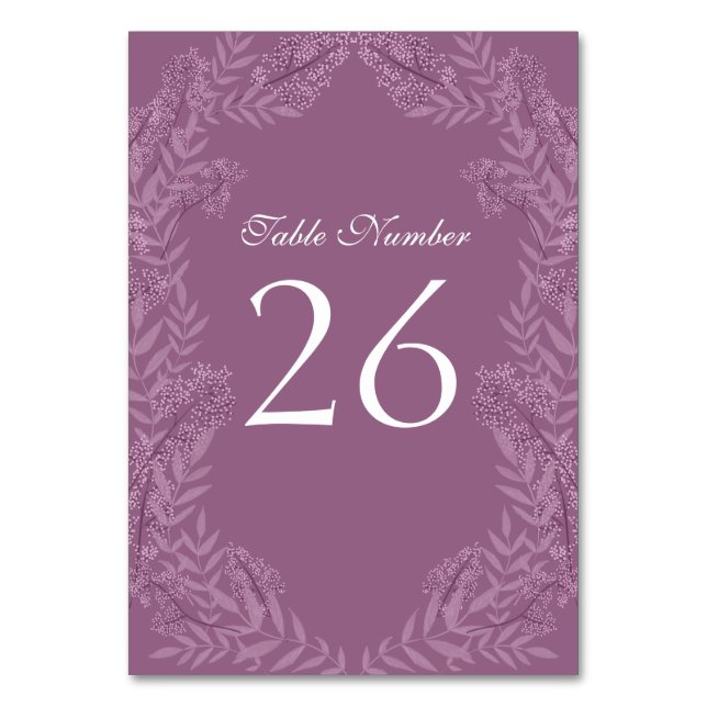 Dusty Plum Purple Wedding  Botanical Table Number (Back)