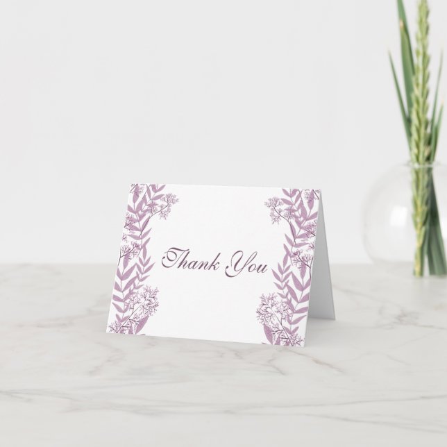 Dusty Plum Purple Wedding  Botanical Thank You Card (Front)