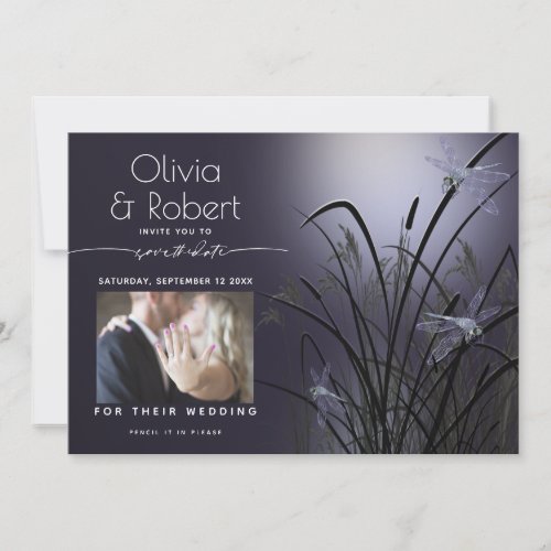 Dusty Plum Save the Date  Moonlight Dragonfly Invitation