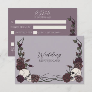 Dusty Plum Skull and Rose Wedding RSVP Card