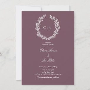 Dusty Plum White Line Art Botanical Wedding Invitation