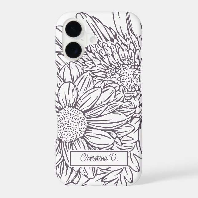 Dusty Plum with Name and Chrysanthemums iPhone Case (Back)