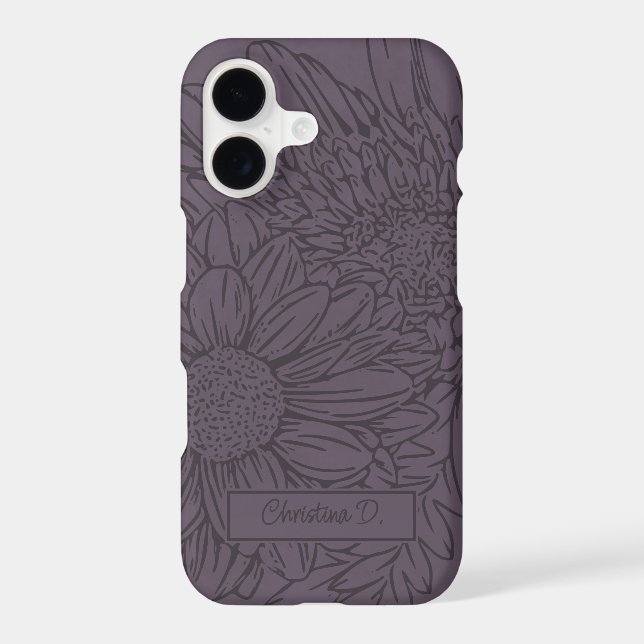 Dusty Plum with Name and Chrysanthemums iPhone Case (Back)