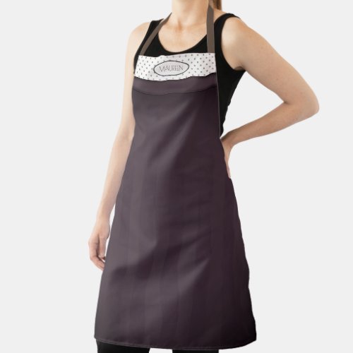 Dusty Plum with Name on Tan Polka Dot Apron