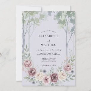 Dusty Plum Woodland Eucalyptus Wedding Invitation
