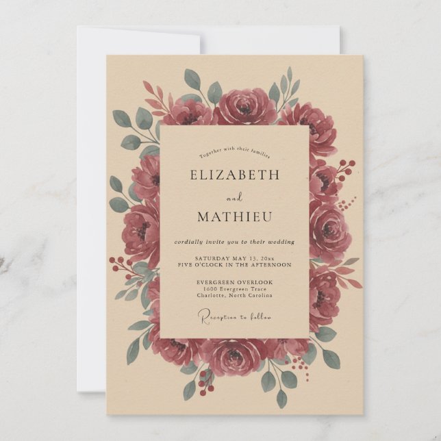 Dusty Plum Wreath Wedding Invitation (Front)