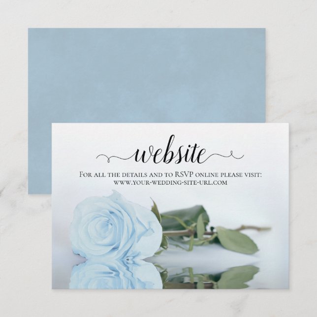Dusty Powder Blue Rose Elegant Wedding Website Enclosure Card (Front/Back)