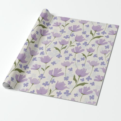 Dusty Purple and Cream Pretty Floral Pattern Wrapping Paper