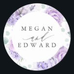Dusty Purple and Mauve Floral Botanical Wedding Classic Round Sticker<br><div class="desc">Dusty purple floral wedding stickers</div>