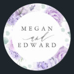 Dusty Purple and Mauve Floral Botanical Wedding Classic Round Sticker<br><div class="desc">Dusty purple floral wedding stickers</div>