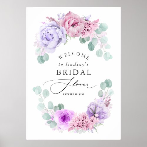 Dusty Purple and Pink Floral Bridal Shower Welcome Poster