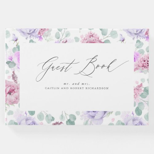 Dusty Purple and Pink Floral Elegant Wedding Guest Book