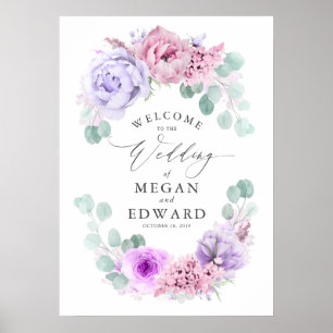 Dusty Purple and Pink Floral Wedding Welcome Poster