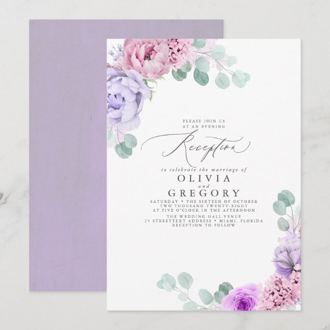 Dusty Purple and Pink Wedding Evening Reception Invitation (Front/Back)