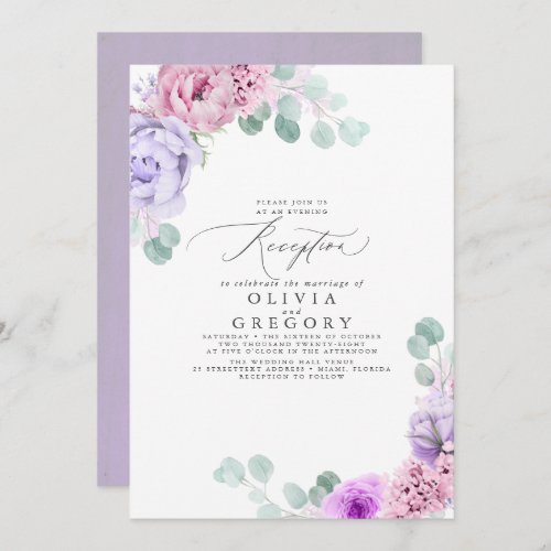 Dusty Purple and Pink Wedding Evening Reception Invitation