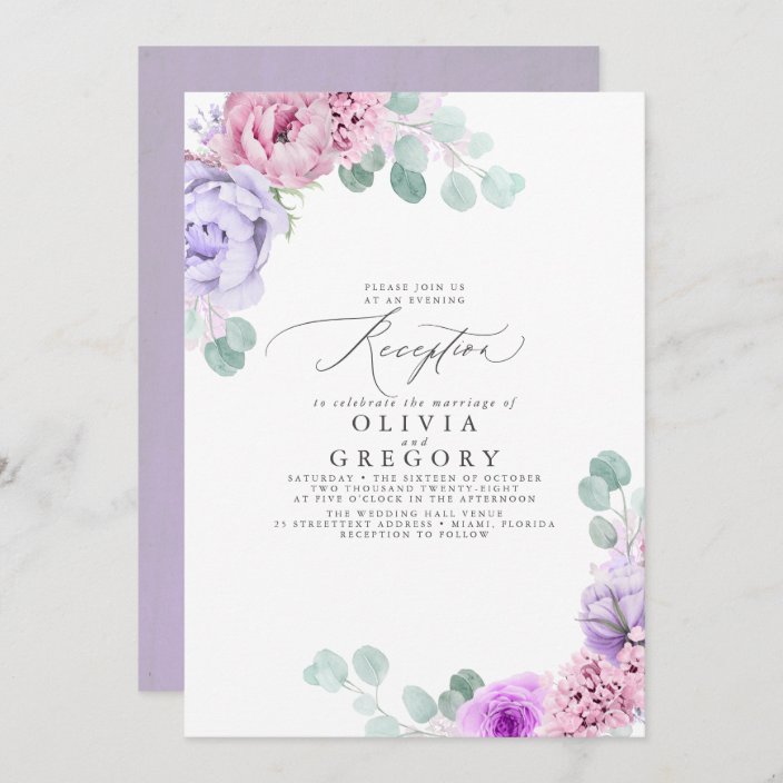 Dusty Purple and Pink Wedding Evening Reception Invitation | Zazzle.com