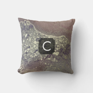 Dusty Purple and Silver Alcohol Ink Monogram Throw Pillow