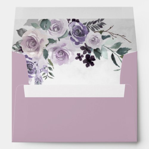 Dusty Purple and Silver Floral Wedding Envelope