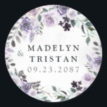 Dusty Purple and Silver Gray Floral Rustic Wedding Classic Round Sticker<br><div class="desc">Design features elegant watercolor floral elements in various shades of dusty purples,  dark plum and more. Design also features various types of rustic greenery and branches with subtle silver gray watercolor splashes for added style.</div>