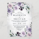 Dusty Purple and Silver Gray Floral Rustic Wedding Invitation<br><div class="desc">Design features elegant watercolor floral elements in various shades of dusty purples, dark plum and more. Design also features various types of rustic greenery and branches with silver gray watercolor splashes within the corners for added style. If you prefer the invitation without the splashes, you can remove them on the...</div>
