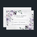 Dusty Purple and Silver Gray Floral Rustic Wedding RSVP Card<br><div class="desc">Design features elegant watercolor floral elements in various shades of dusty purples, dark plum and more. Design also features various types of rustic greenery and branches with silver gray watercolor splashes within the corners for added style. If you prefer the invitation without the splashes, you can remove them on the...</div>