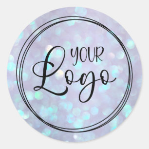 Dusty Purple Aqua Holographic Bokeh Logo Classic Round Sticker